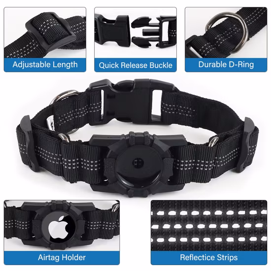 Pet High Quality Airtag Reflective Adjustable Nylon Custom Dog Collar Airtag Dog Collars Accessories Luxury