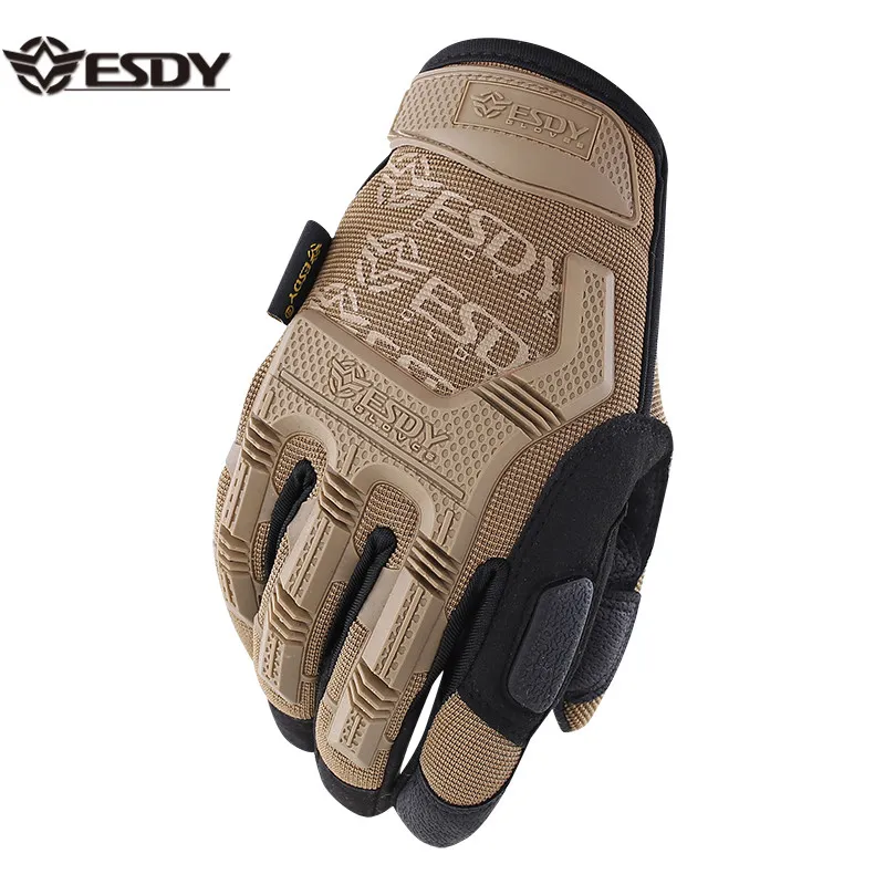 Luvas táticas masculinas com revestimento de silicone antiderrapante Prisafety marrom antivibração para motocicletas
