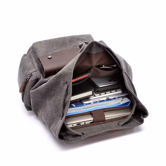 Mochila para laptop de couro de lona encerada de algodão personalizado para viagem vintage mochila para caminhadas para homens